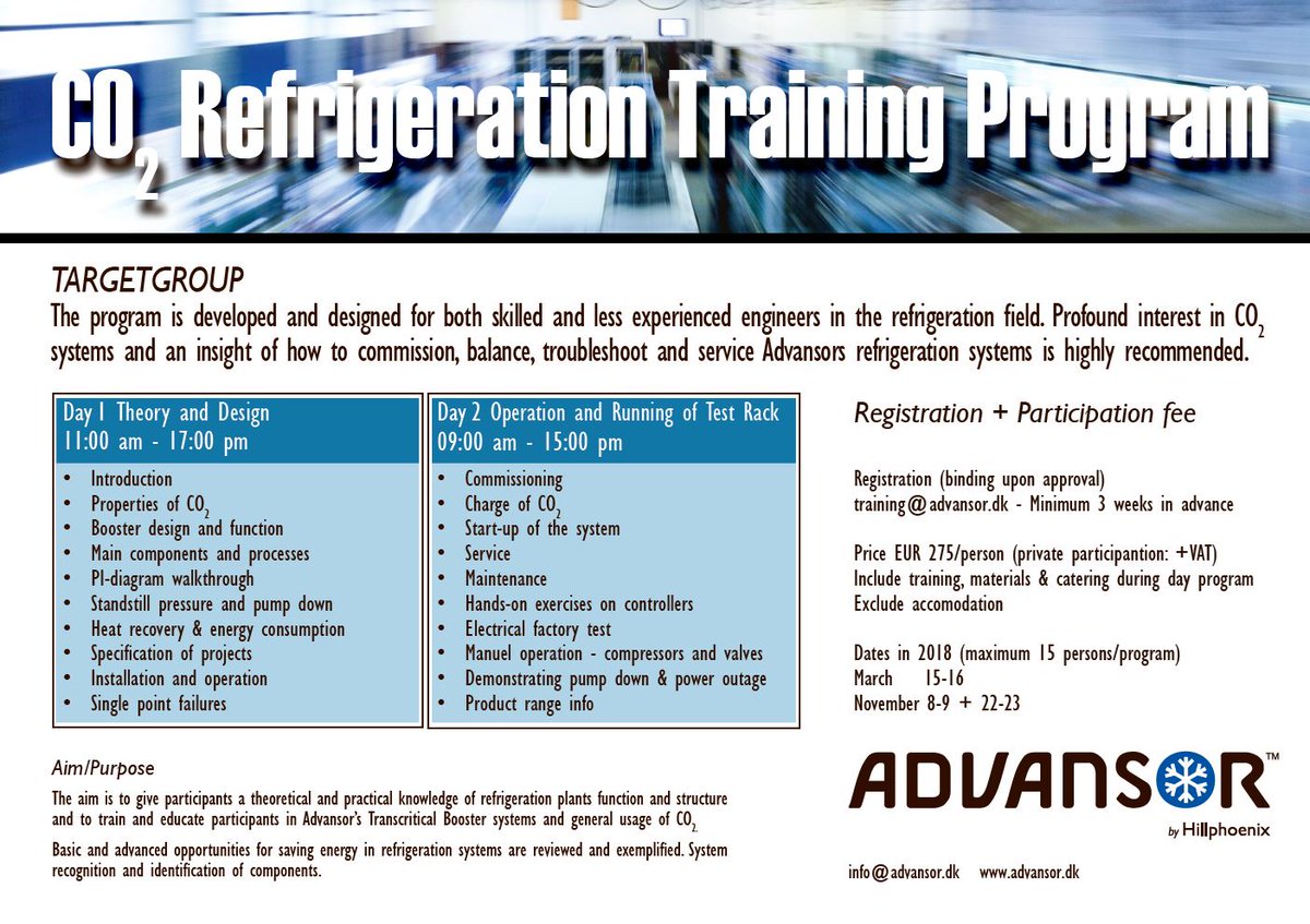 2 day CO2 Refrigerating Competency Training Program for both skilled and less experienced engineers working in the refrigeration business