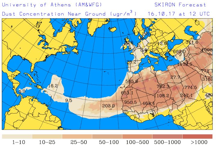 Air temp an incredible 23 C this morning. A distinct smell of the desert in the air &amp; car covered in Saharan dust  forecast.uoa.gr/dustindx.php