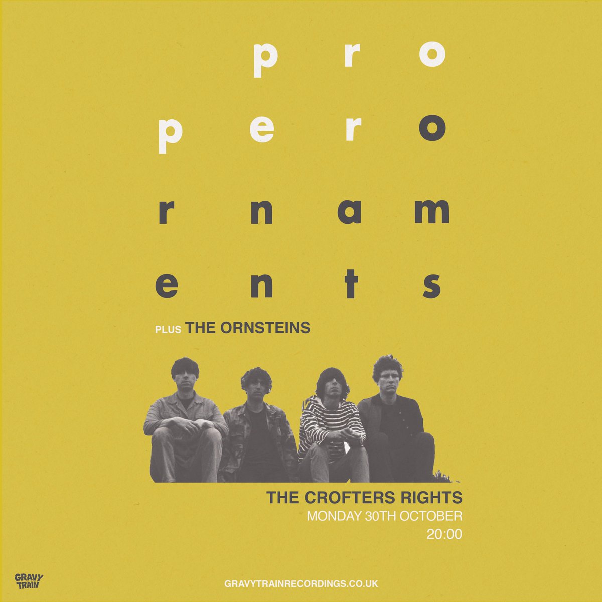 2 WEEKS!

<a href="/properornaments/">the proper ornaments</a> at <a href="/Crofters_Rights/">The Crofters Rights</a> Mon 30 Oct.

🎟 gravytrainrecordings.co.uk
RSVP facebook.com/events/1353028…
🎵 youtu.be/u80qi5F2qgY