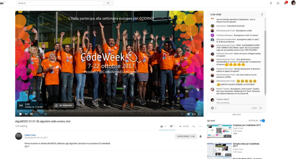 viralber's tweet image. pronta per la diretta streaming @neutralaccess corso algoritmi quotidiani #codeweek2017