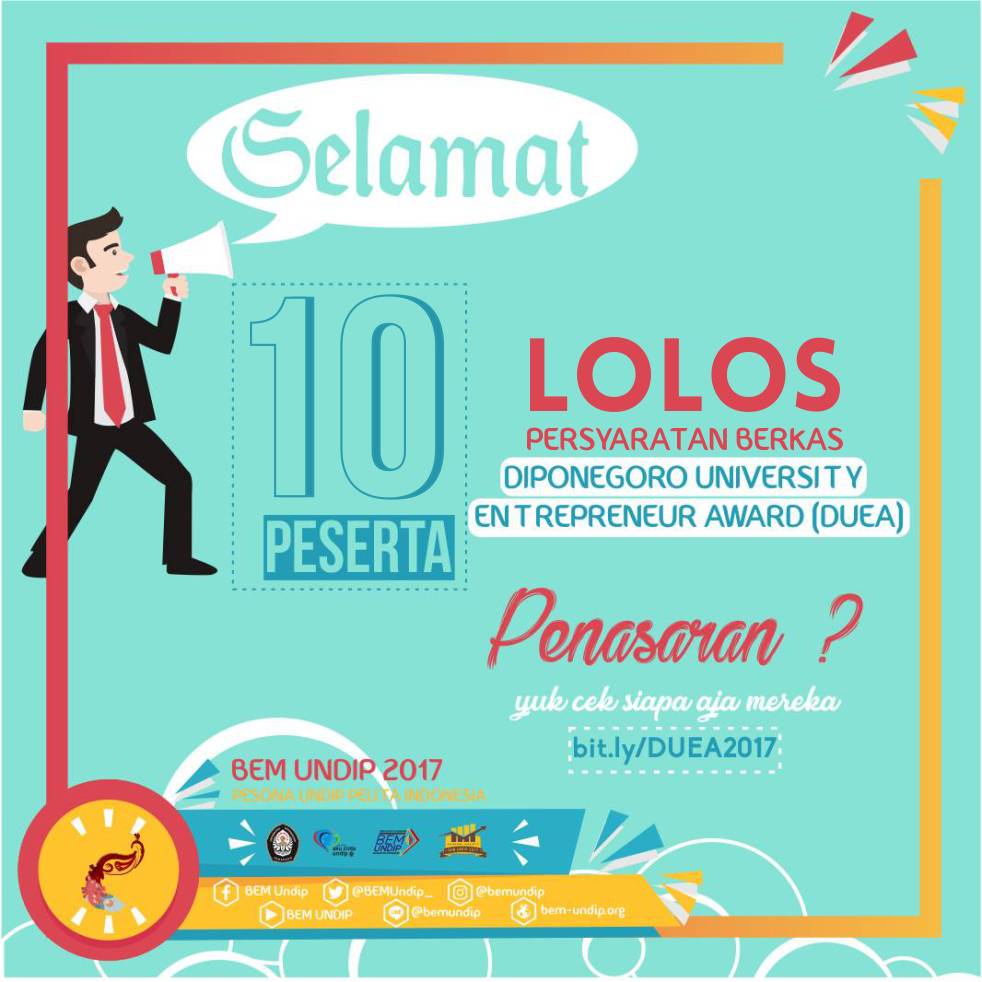 [Diponegoro University Entrepreneur Award]

Read: tl.gd/n_1sq8mhs

#Ekotif #DUEA
#PengusahaMuda #KebanggaanIndonesia