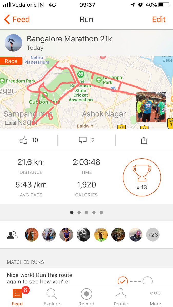 sainikhil99's tweet photo. #MMDDDDLCTworkout . #SPBM2017 Bangalore Marathon 21.1 kms in 2 hrs 3 mts https://t.co/EEyAsPRkAt