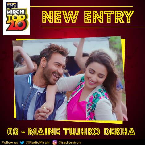 mirchiplus's tweet photo. #MaineTujhkoDekha is the #NewEntry in our #MirchiTop20 chart! Guess which other #GolmaalAgain song is on the list? 
https://t.co/auMQoPGKJ1 https://t.co/TiEAv8It2l