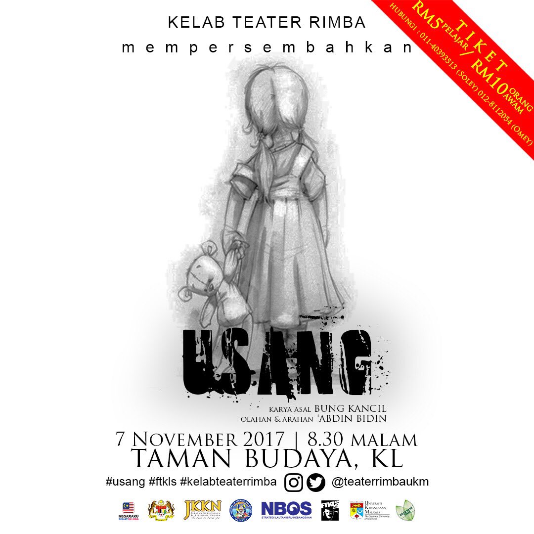 teaterrimbaukm's tweet photo. Sebelum meraikan #FESTER2K17, ayuhlah sama-sama kita menonton teater #Usang sempena #FTKLS2017. Dapatkan tiket anda sekarang! 😘 https://t.co/XXPXblDDZf