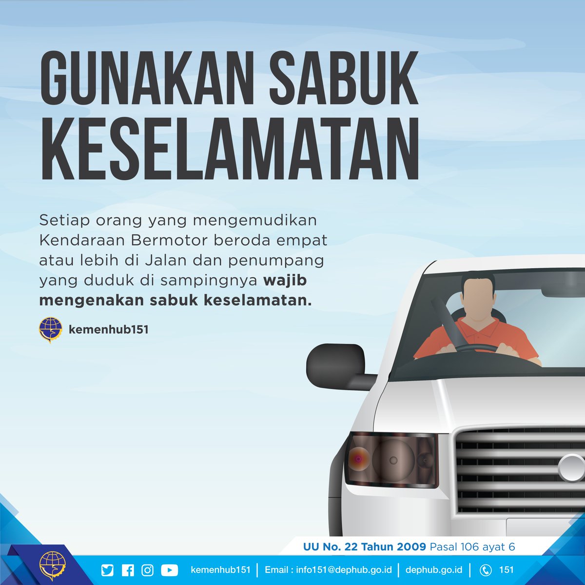 kemenhub151's tweet photo. 2. Masih banyak orang enggan memakai sabuk keselamatan saat mengendarai/menumpang mobil. Pemakaiannya diwajibkan dalam UU No 22 Tahun 2009. https://t.co/Y0au4cvLIn