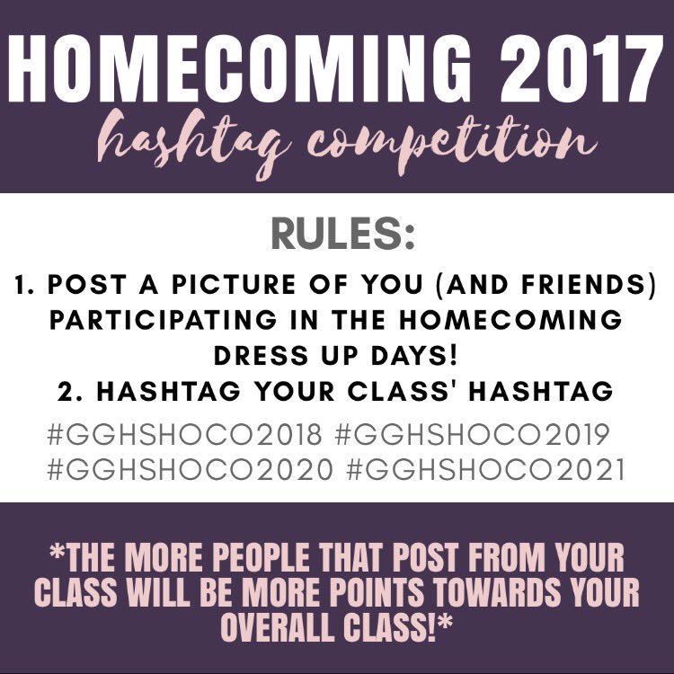 officialggasb's tweet photo. Homecoming week is THIS WEEK! Dress up, take pictures with friends, &amp; help your class gain more points 😄 https://t.co/J5klqra8Un