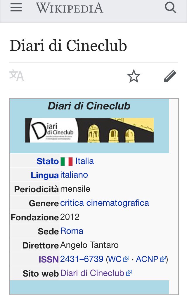 DiariCineclub's tweet photo. Qualcuno vuol cancellare la pagina di Diari di Cineclub su Wikipedia https://t.co/H4OaN6TFUP https://t.co/3uBAyhf44q