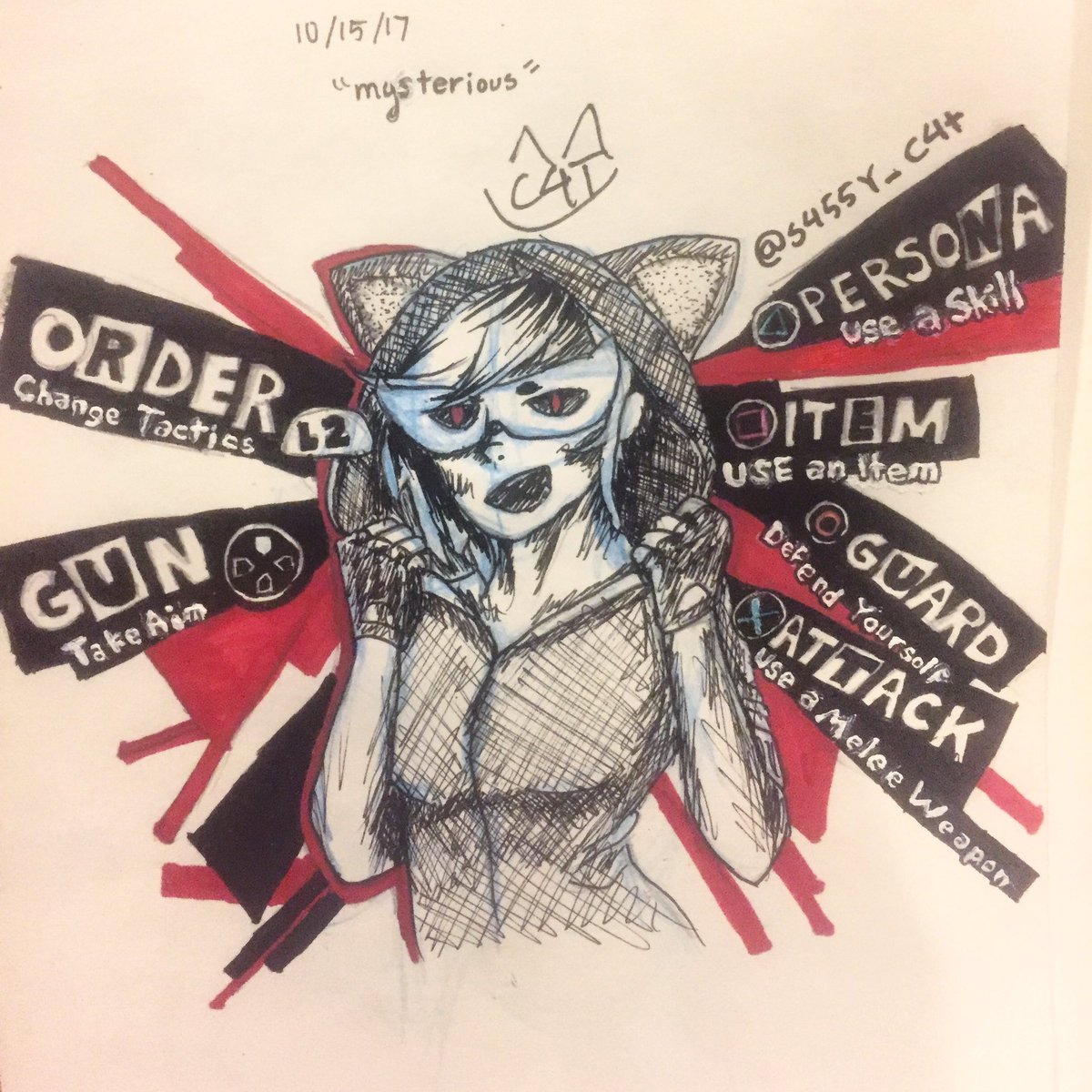 97riff's tweet photo. I can be a #demonhunter too! #inktober2017 #day15  been having major #artistsblock but I will persist! Here's some #personastyle artwork https://t.co/GrO30dMscB