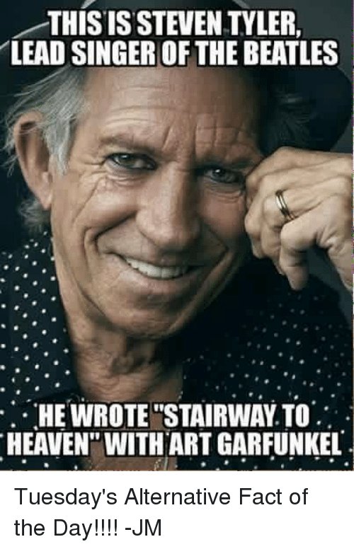 _Reality_Facts_'s tweet photo. Steven Tyler, lead singer of The Beatles actually wrote "Stairway to heaven" with Art Garfunkel
#music #fact https://t.co/f8PZKOV6Si