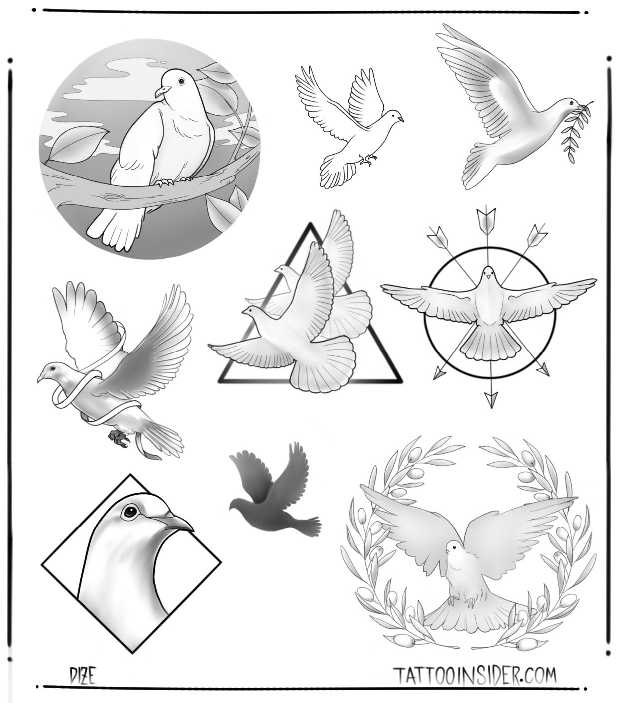 10 x Realistic dove tattoo design digital download  TattooDesignStock