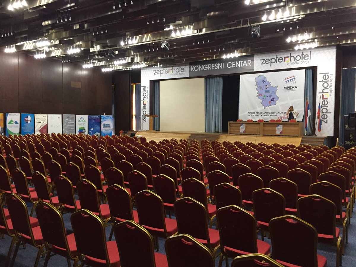 OKCentar's tweet photo. Spremni za početak konferencije u Vrnjačkoj Banji. Sala je tu, mi smo tu, odmah na ulazu. https://t.co/HOX3b9JX57