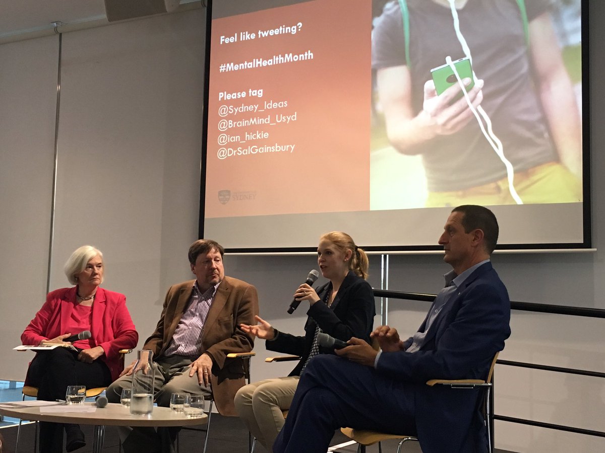 BrainMind_Usyd's tweet photo. We need to teach ppl to be more savvy &amp; think critically about what they do online in real time -@DrSalGainsbury #mentalhealthmonth https://t.co/CEsgL6enoc