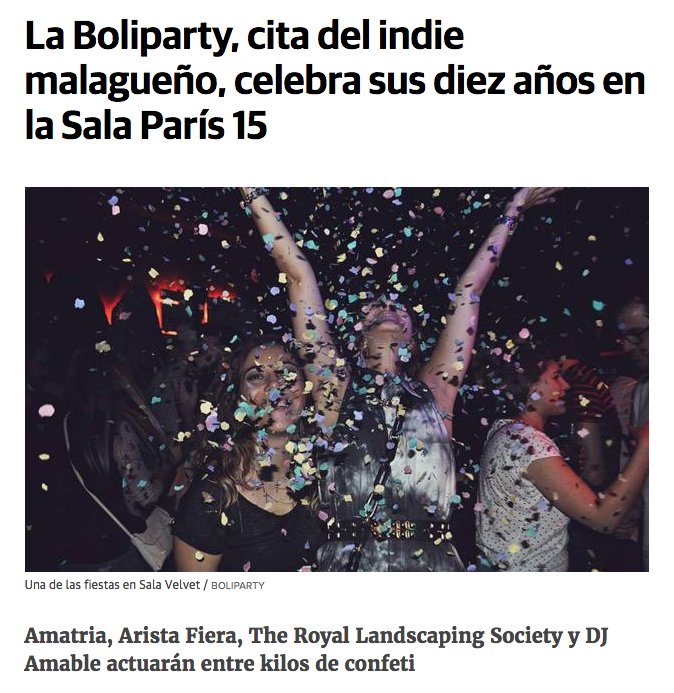 factor_n's tweet photo. ¡La #Boliparty sale en el periódico! Corre, aún puedes vivir en tus propias carnes el décimo aniversario. ⬇️
https://t.co/q4VpBHMiPW
#Málaga https://t.co/lAzOPaPv7l