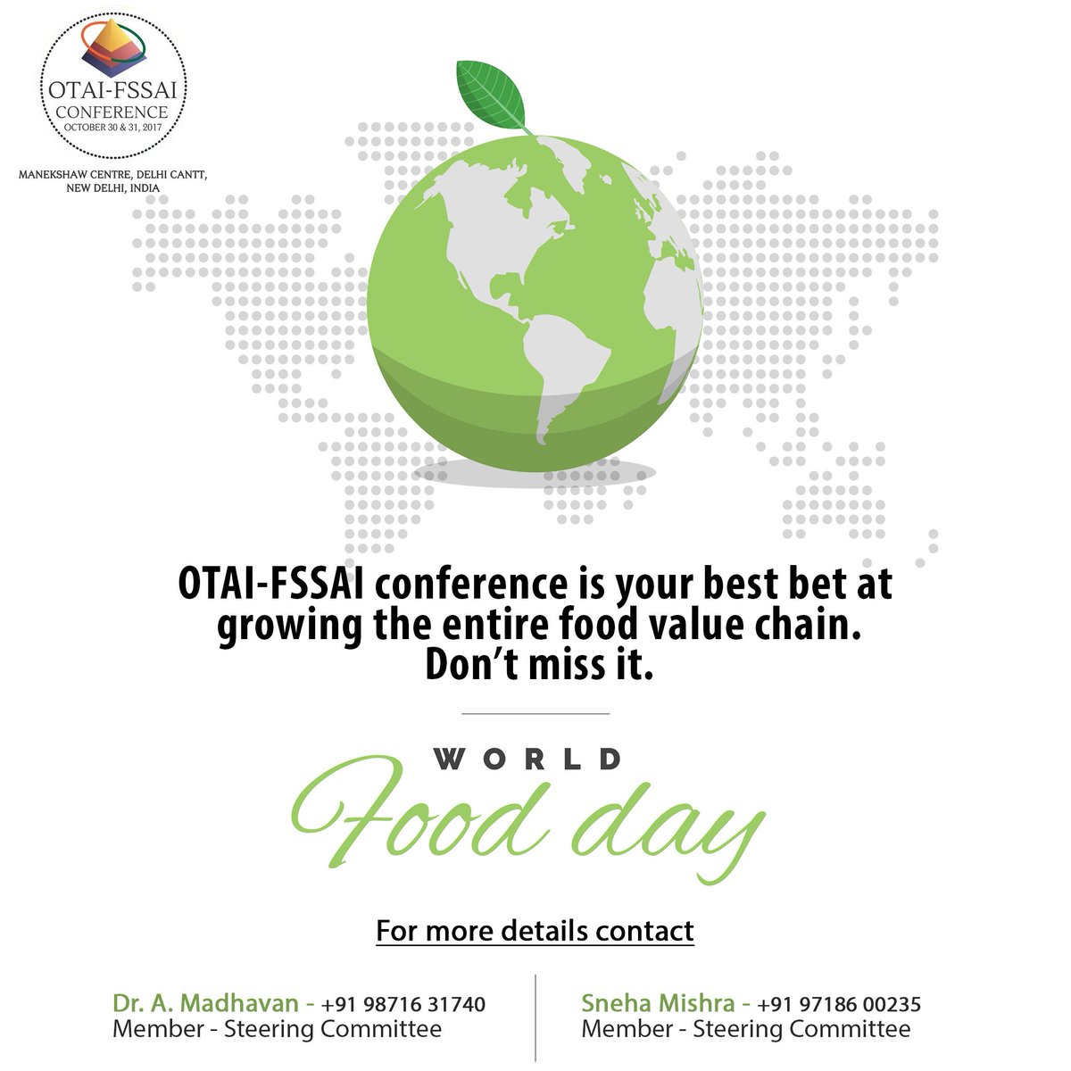 This #WorldFoodDay, be a contributing part of the food value chain, at the upcoming #OTAI-FSSAI conference: bit.ly/2iwCRrz