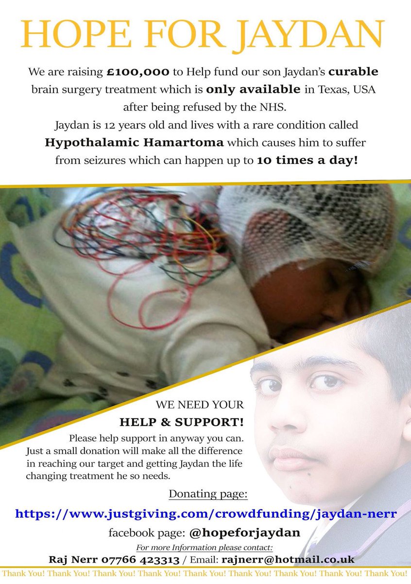 Please donate to help pay for Jaydan Singh's treatment. He needs your help. #HopeForJaydan
justgiving.com/crowdfunding/j…