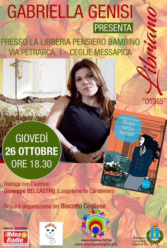 IdeaRadioBR's tweet photo. Giovedì 26 ottobre a Ceglie Messapica incontro con Gabriella Genisi. https://t.co/RSOjjA0eut