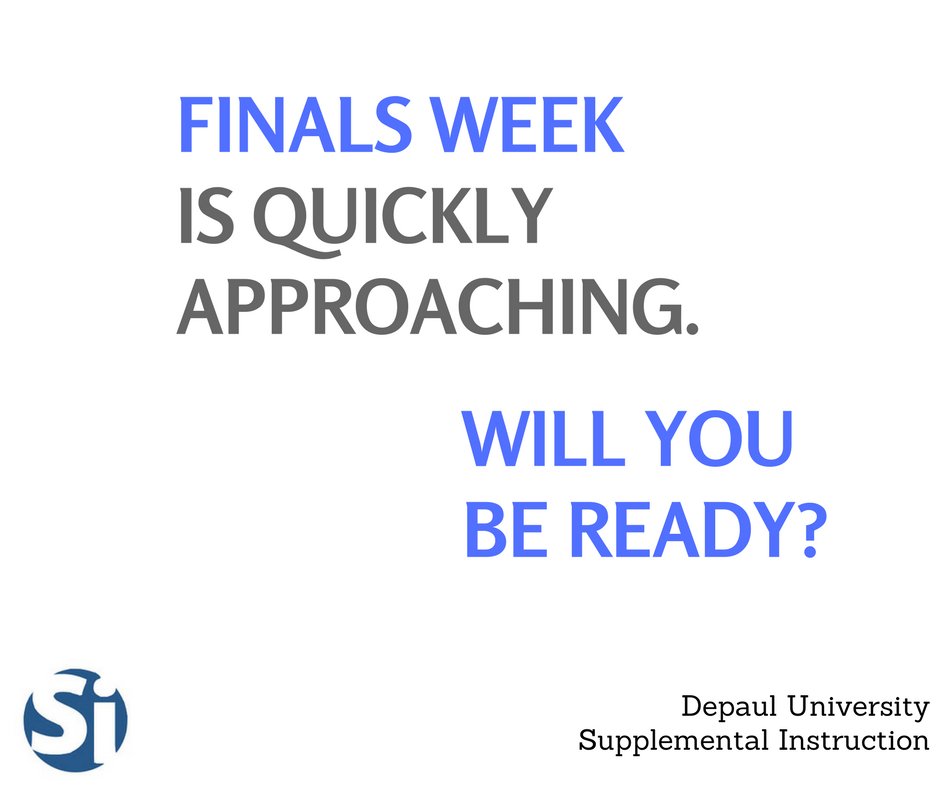 DePaulSI's tweet photo. Midterms are over, but Finals Week is approaching! Come to an SI session. See calendar: https://t.co/wuW6I5HeSq #DePaulSI #DePaulUniversity https://t.co/bfRJzV8HTo