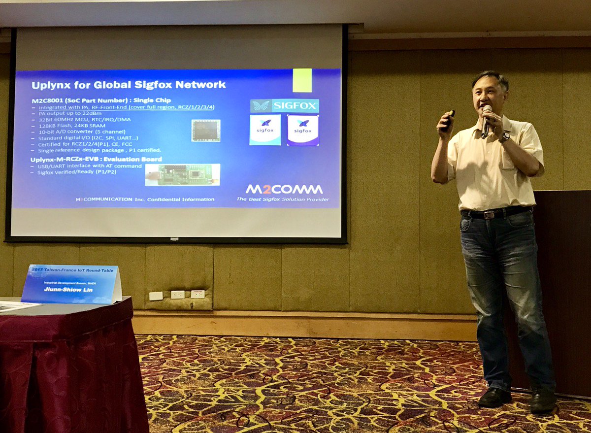 M2COMM_IoT's tweet photo. M2COMM shared its ESL deployment and Uplynx SoC for global sigfox ecosystem in Taiwan-France IoT Round-Table. https://t.co/T6VLl1Qk1e