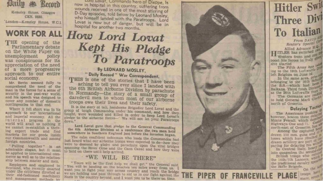 6thairborne's tweet photo. "The Piper of Franceville Plage" #No4Commando Piper Bill Millin from the Daily Record born #Regina #Canada moved to #Scotland #DDay #Nomandy https://t.co/ZgReikVTNL