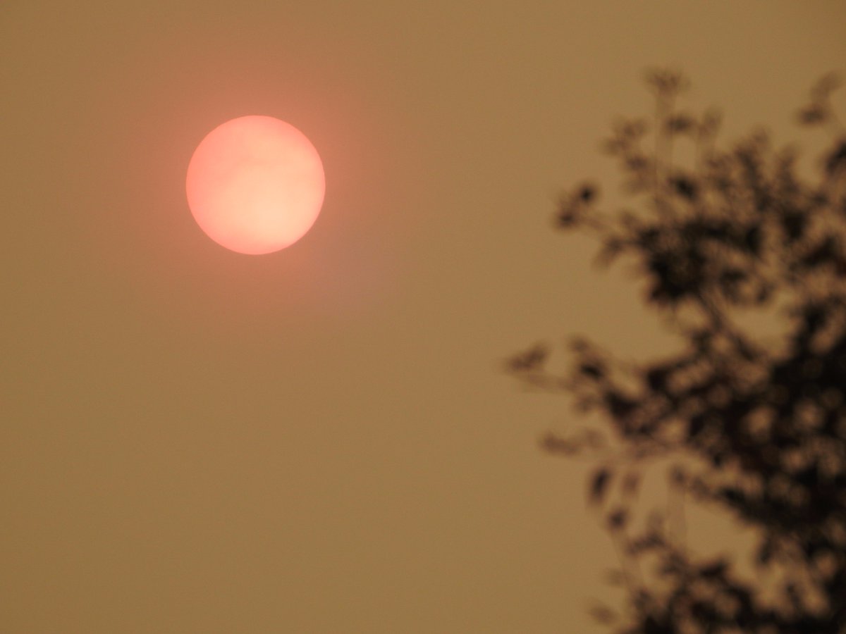HighPeakLife's tweet photo. Red Sun in the High Peak today looks awesome. #highpeak #redsun #wow #countryside #sahara #Derbyshire #ophelia #OpheliaStorm https://t.co/uZoV3YPcZb