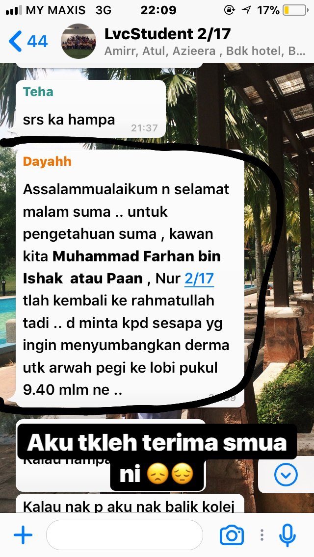 hattazahir's tweet photo. Dah masak untk kwn, igt kwn nak balik ke hostel. Rupa rupanya dah balik ke rahmatullah. Al-Fatihah buat Muhammad Farhan (kanan dlm gambar) 😢 https://t.co/zuSkIFH7xY
