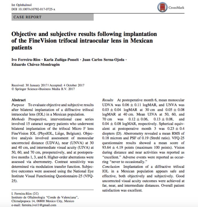 IvoFerrMD's tweet photo. Extremely happy with our latest publication! Understanding what makes our patients with trifocal Intraocular Lenses happy. #ophthalmology https://t.co/aPAvytOctO