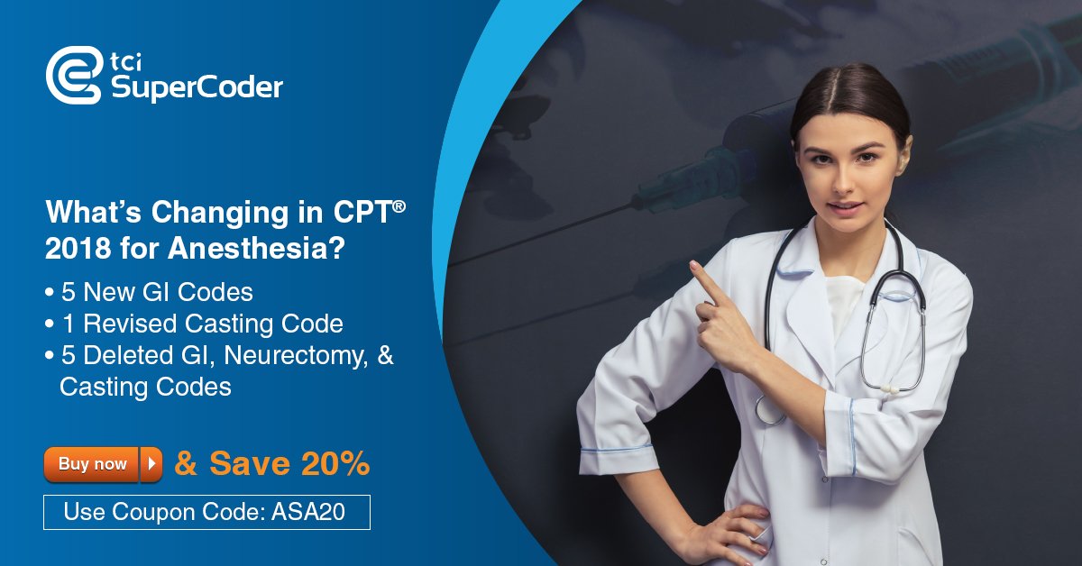 supercodergirl's tweet image. Don’t let 2018 updates to 00000-range codes and ASA data sneak up on you! Get #AnesthesiaCoder today: goo.gl/Wvme8R