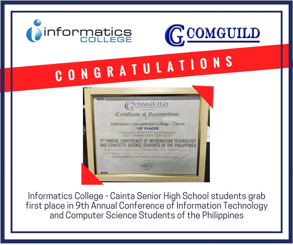 InformaticsMega's tweet photo. Informatics College-Cainta SHS students grab 1st place in IT conference
#informationtechnology 
#InformaticsMega https://t.co/2xHX85yzAW