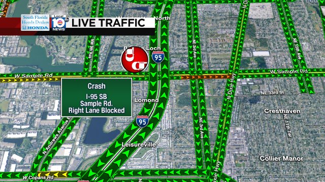 CRASH: I-95 SB & Sample Rd. A right lane is blocked. #TRAFFIC https://t.co/JlFqYPo2Ks