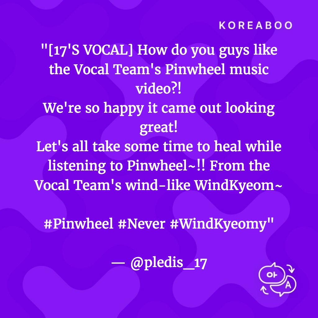 Koreaboo's tweet image. DK wants to know if you're totally in love with the Vocal Team's new "Pinwheel"!🌬