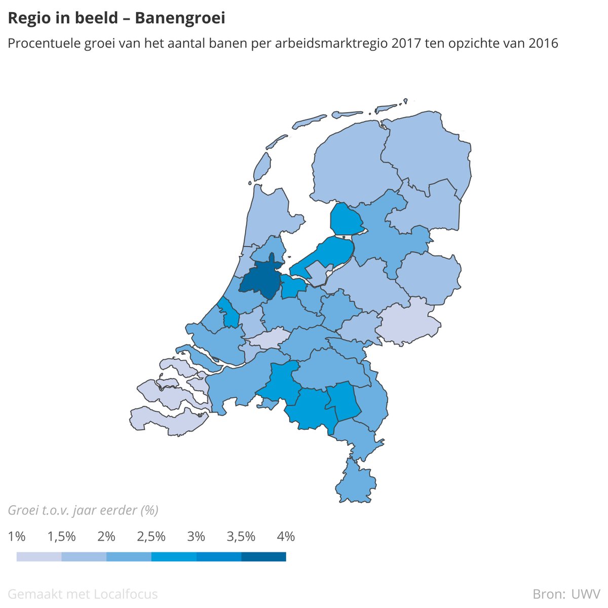 In alle regio's van NL groeit het aantal banen. In Amsterdam wordt de hoogste banengroei verwacht: uwv.nl/overuwv/pers/p… #Regioinbeeld