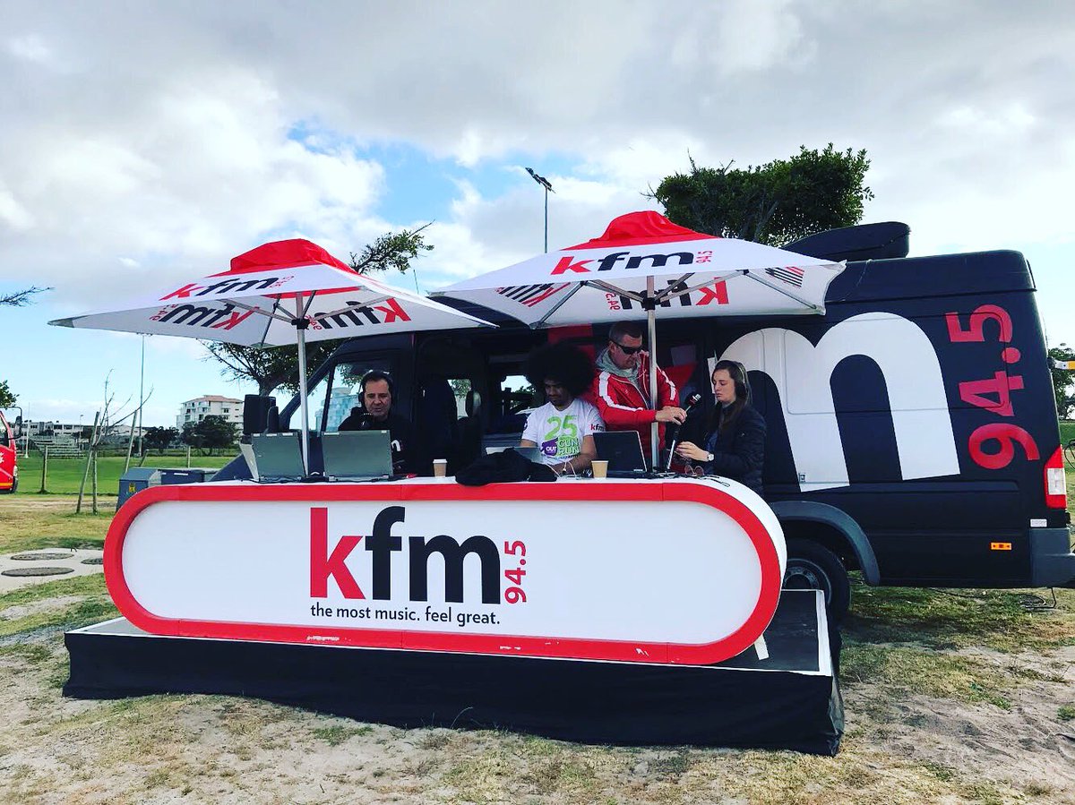 GunRunSA's tweet photo. BRINGING THE VIBES! @KFMza at the finish line of Gun Run 2017, entertaining the crowds. @OUTsurance #gunrun2017 https://t.co/hU5TxQGeid