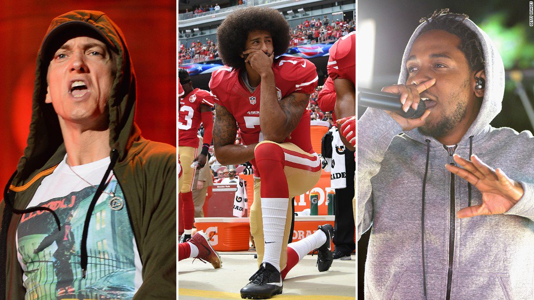 cnni's tweet photo. From Eminem to Kendrick Lamar: 7 of hip-hop's strongest lyrics backing Colin Kaepernick https://t.co/Z1NyYgAOhe https://t.co/krOkQVVsQ6