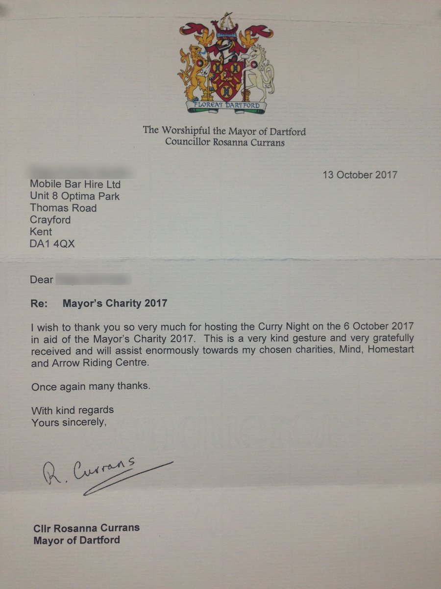amarhallkent's tweet photo. We have just received a thank you letter from the Mayor of Dartford for hosting our Charity Curry Night which raised £1221.40 for charity!🍴🥂 https://t.co/wPhCBeYEqz