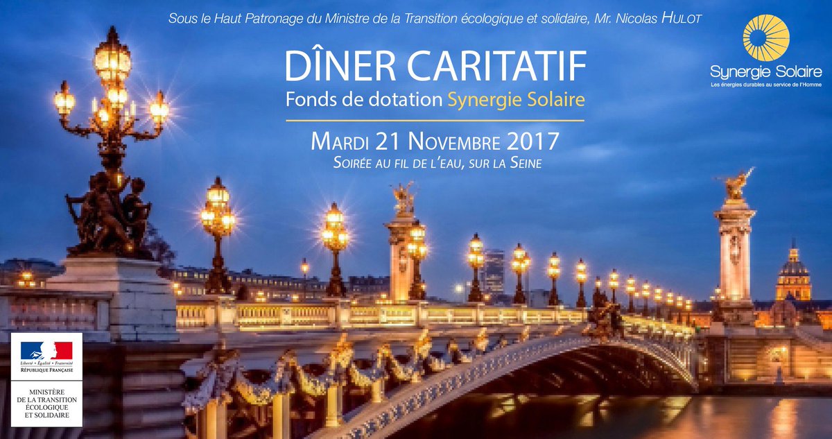 SynRenouvelable's tweet image. #Dinercaritatif2017 sous le haut patronage du ministre de @Min_Ecologie @N_Hulot - Inscrivez-vous sur notre site web lnkd.in/dHeaPZj