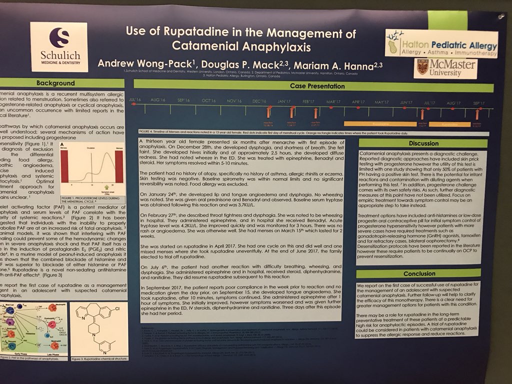 DrDougMackMD's tweet photo. @DrAnneEllis @Alqurashi_w @amyleis_janney Rupatadine for prevention of catamenial anaphylaxis #csaci17 https://t.co/MGFFgVX3Z6