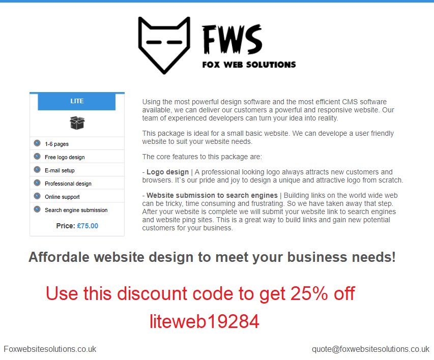 get 25% off of our Lite website design package which is ideal for a small business. #Website #websitediscount #lincolnshirewebdesign #fws