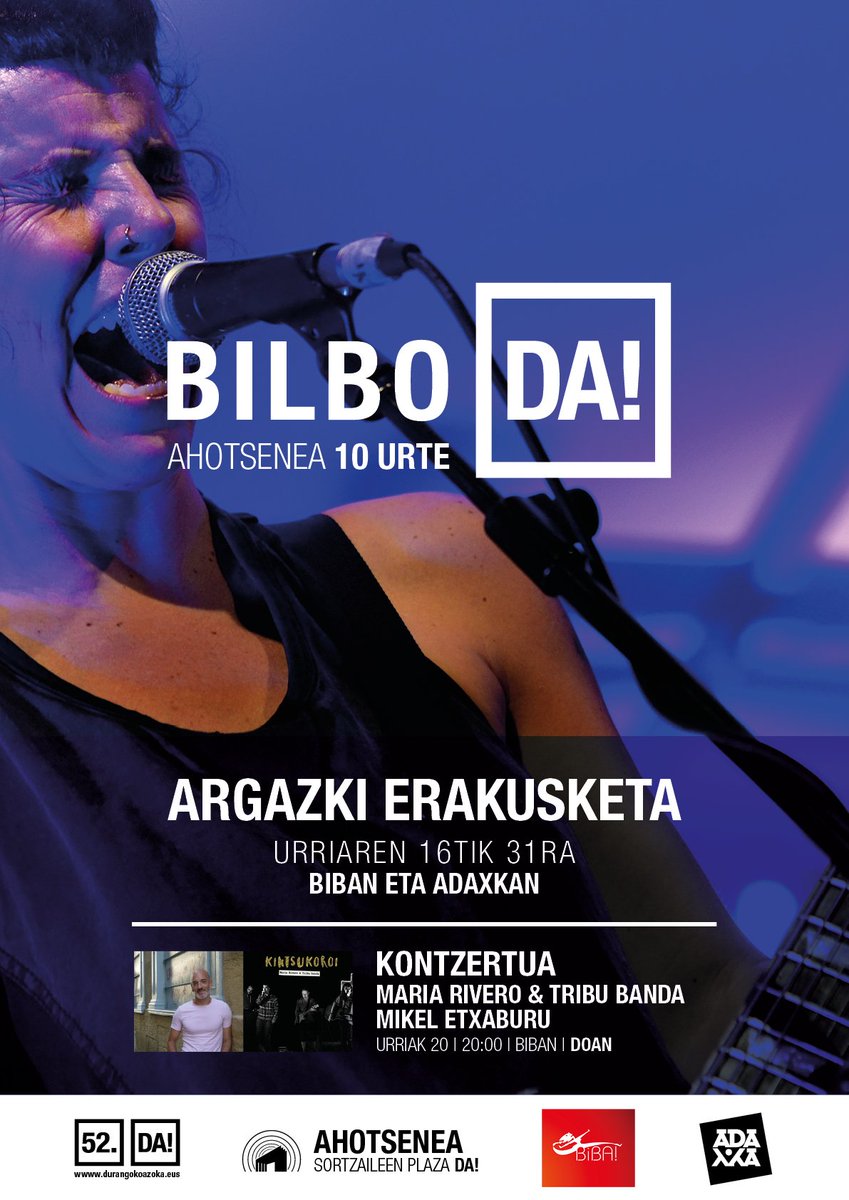 ahotsenea's tweet photo. AHOTSENEA 10 urtez sortzaileon plaza. Erakusketa 16-31 @BIBA_Bilbo eta @AdaxkaKE n. 20an Mikel Etxaburu + Maria Rivero &amp; Tribu banda BIBAn https://t.co/GeVcEXEeR4