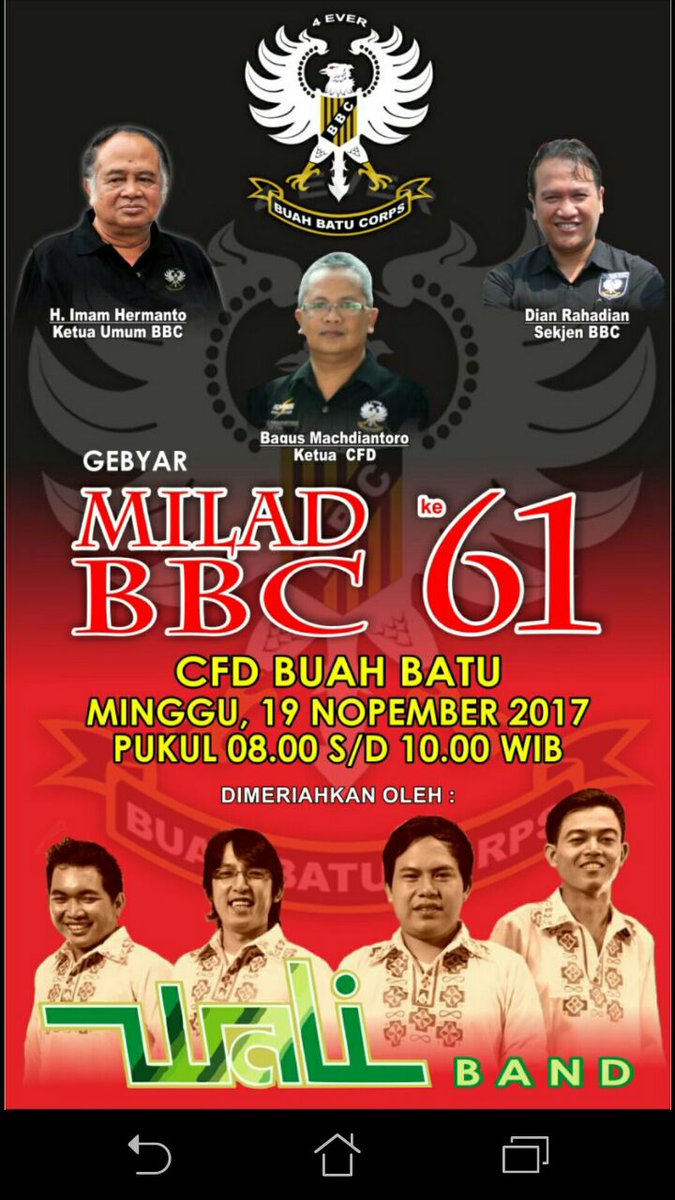 SkillsSekelimus's tweet photo. GEBYAR MILAD HUT KELUARGA BESAR BBC 19 Nopembet 2017 Start 07:00-19:00 WIB at CFD Bubat with WaliBand #BbcSkills #BbcSkillsSekelimus https://t.co/L1kggVAH86