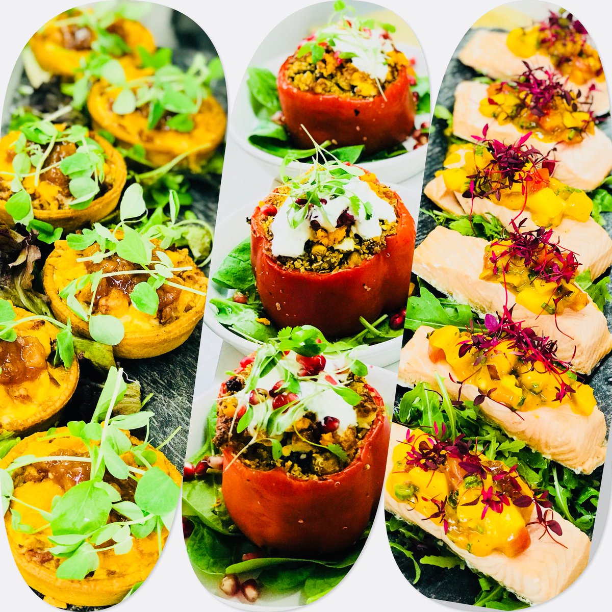 Monday’s Protein  
•Bacon and Cheese Tarts with Plum Chutney 
•Steamed Salmon with Mango Salsa
•Moroccan Stuffed Peppers