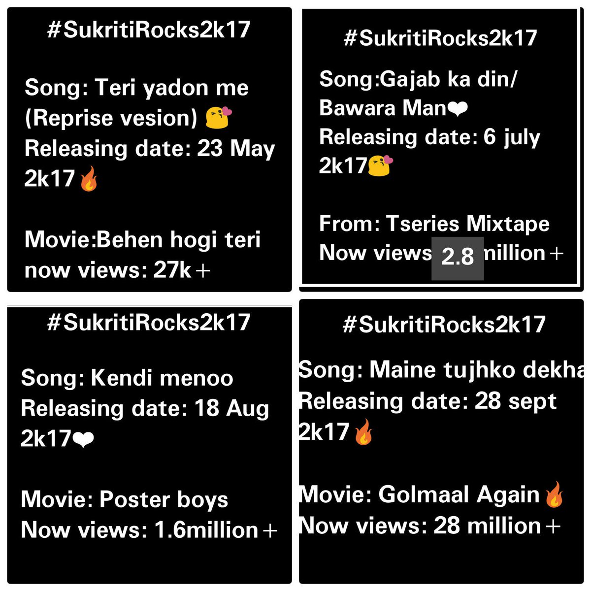 SuPra_Precious's tweet photo. #SukritiRocks2k17 🔥🔥🔥
#Zoobizobbi #Teriyadonme #Mainetujkodekha #Tseriesmixtape #Kendimenu #Mubarkan #AttentionHumma #JKPH
@Sukritikakar ❤ https://t.co/K0om1U7ECM