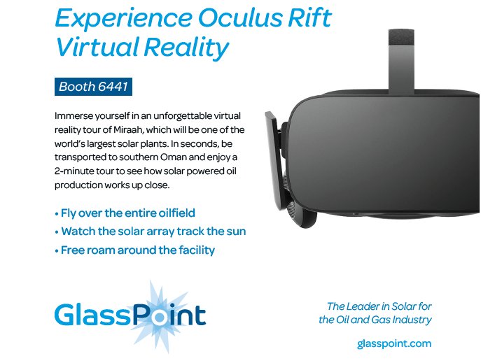 GlassPointSolar's tweet image. Have you met #Miraah? Visit our booth in #KOGS2017 to experience our virtual reality display of one of the world’s largest solar plants!