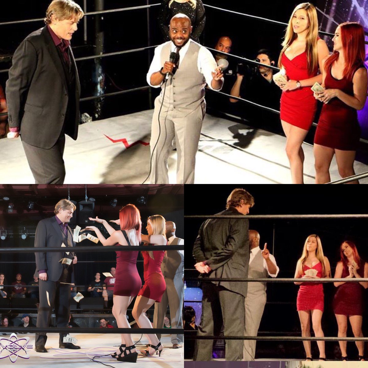 RumbleBunny777's tweet photo. 💸💸💸 Still one of my favorite wrestling memories. Making it rain on @RealKingRegal at #Evolve71 with @StokelyHathaway & @TheAriaBlake https://t.co/g8xp6335PS