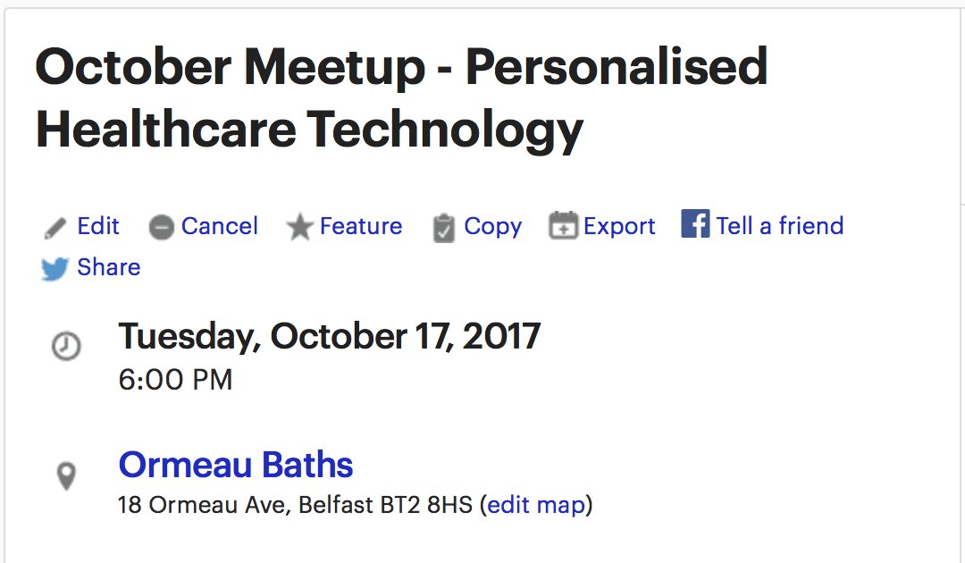 Join us tomorrow @theormeaubaths for the first Belfast Healthcare Tech Meetup! meetu.ps/3cfNS5 #HealthTech