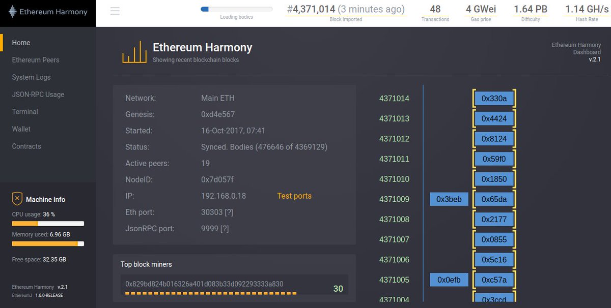 VitalikButerin's tweet photo. Enjoying the Ethereum Harmony (Java) implementation.

Fast sync support, only 22 GB disk usage, 100% Byzantium compatible. https://t.co/l1QJHwD6QU