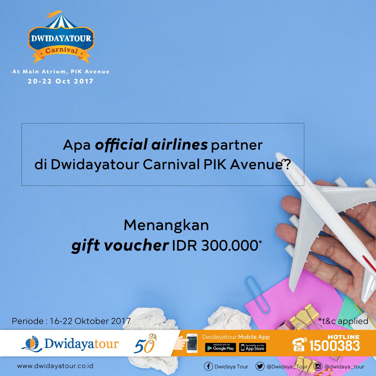 Mau Gift Voucher IDR 300.000 dari Dwidayatour?
Follow @dwidaya_tour lalu retweet dan jawab dengan #dwidayatourcarnival &amp; #dwidayatour50