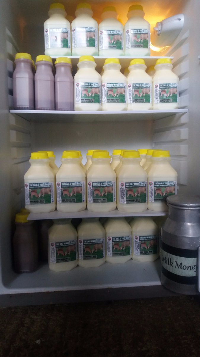 CalfAtFootDairy's tweet photo. Fridge stocked up #CalfAtFoot #HumaneMilk #Raw #Organic #ChocolateMilk @FinlaysFarm #ProperCheese #ProperButter #ProperCream #PastureForLife https://t.co/vxUzjmullk