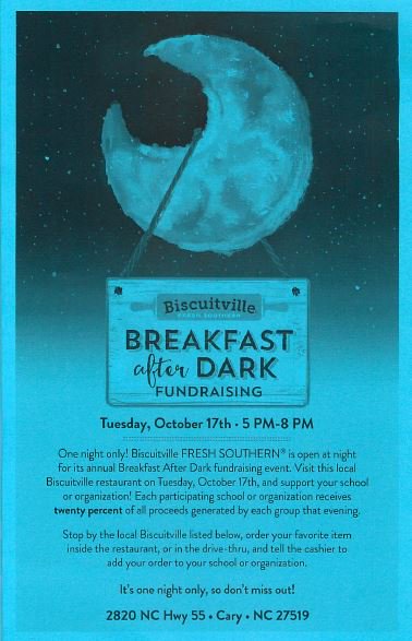 PCHSDiningOut's tweet photo. Tomorrow! TUE 10/17, 5-8pm, breakfast after dark at Biscuitville! If you say you're from PCHS, the PCHS PTSA gets 20% of sales at that time! https://t.co/eKPBM662BZ
