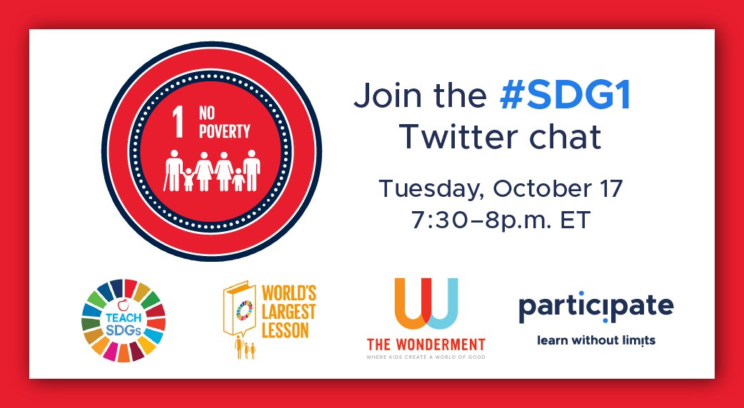 participate's tweet image. When hundreds of teachers come together to chat, thousands are impacted by their #TeachSDGs learning. Join us tomorrow! #SDG1