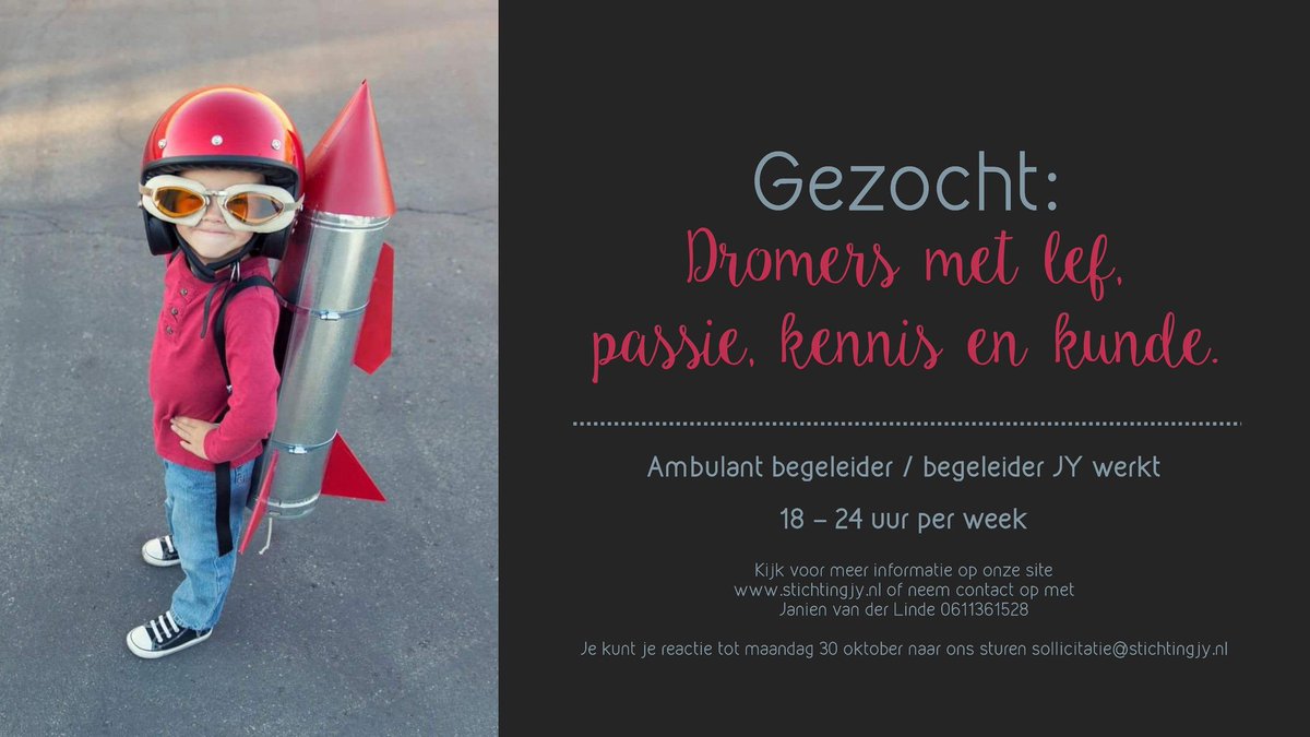 JY is opzoek naar een nieuwe collega!
#vacature #ambulantbegeleider #werkbegeleider #leukebaan #steenwijkerland stichtingjy.nl/vacatures/